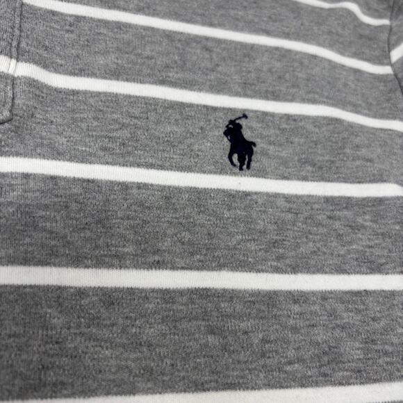 Polo Ralph Lauren Large Gray White Striped Long Sleeve Cotton Polo Shirt - Picture 3 of 6
